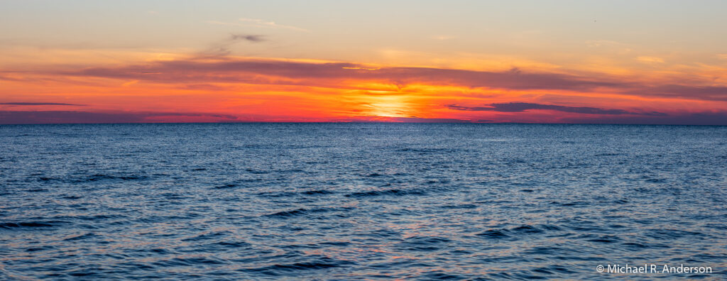 View of the sunset over Green Bay from our cottage.
